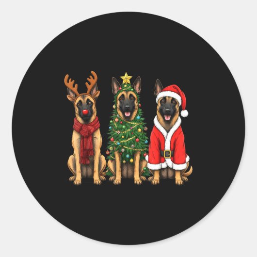 Retro Christmas Belgian Malinois Santa Reindeer Do Ronde Sticker (Voorkant)