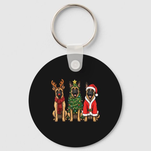 Retro Christmas Belgian Malinois Santa Reindeer Do Sleutelhanger (Voorkant)