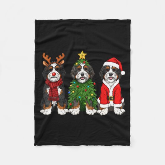 Retro Christmas Bernedoodle Santa Reindeer Dog Lov Fleece Deken (Voorkant)