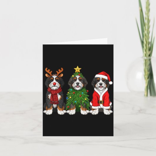 Retro Christmas Bernedoodle Santa Reindeer Dog Lov Kaart (Voorkant)