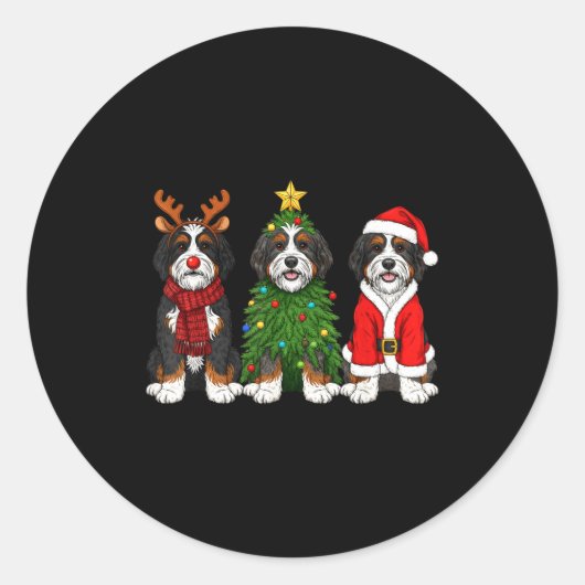 Retro Christmas Bernedoodle Santa Reindeer Dog Lov Ronde Sticker (Voorkant)