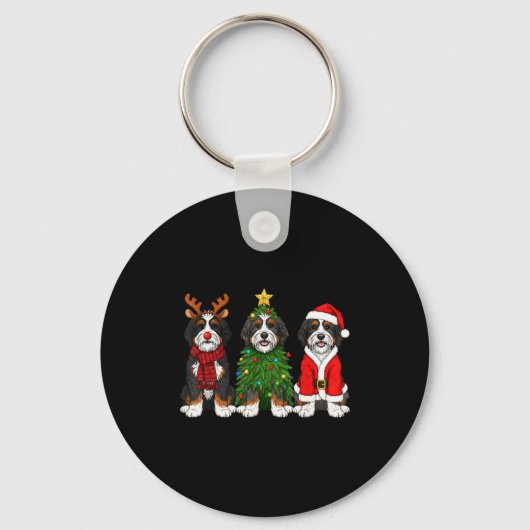 Retro Christmas Bernedoodle Santa Reindeer Dog Lov Sleutelhanger (Voorkant)