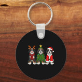 Retro Christmas Bernedoodle Santa Reindeer Dog Lov Sleutelhanger (Voorkant)