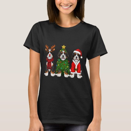 Retro Christmas Bernedoodle Santa Reindeer Dog Lov T-shirt (Voorkant)