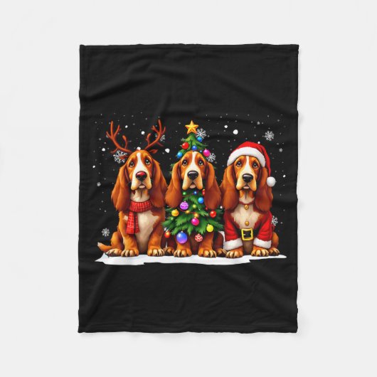 Retro Christmas Bet Hound Santa Reindeer Dog Lover Fleece Deken (Voorkant)