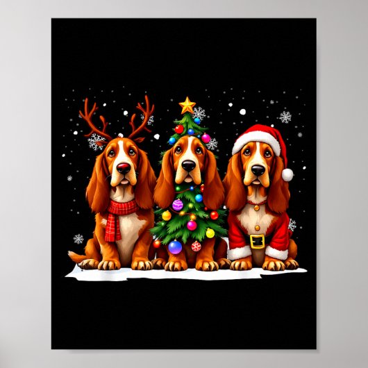 Retro Christmas Bet Hound Santa Reindeer Dog Lover Poster (Voorkant)