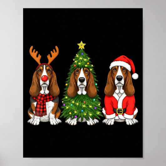 Retro Christmas Bet Hound Santa Reindeer Dog Lover Poster (Voorkant)