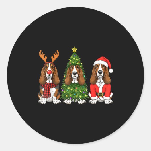 Retro Christmas Bet Hound Santa Reindeer Dog Lover Ronde Sticker (Voorkant)
