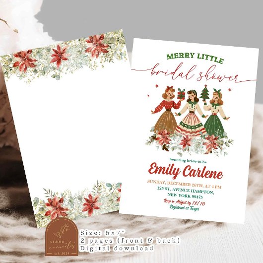 Retro Christmas Bloemen Vrolijk Klein Vrijgezellen Kaart