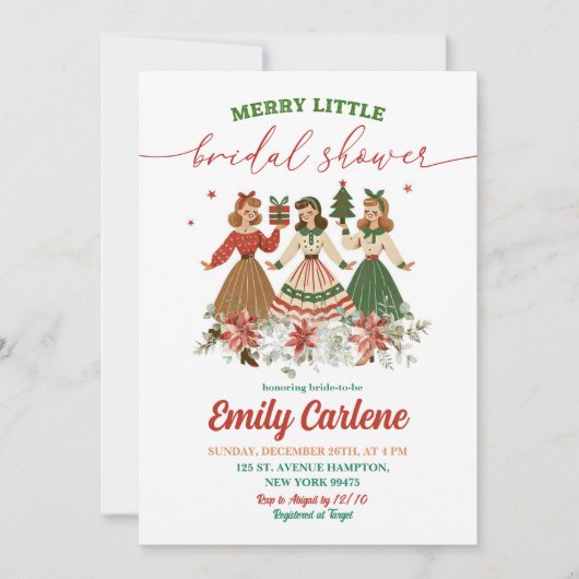 Retro Christmas Bloemen Vrolijk Klein Vrijgezellen Kaart (Voorkant)