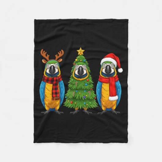 Retro Christmas Blue And Yellow Macaw Parrot Santa Fleece Deken (Voorkant)