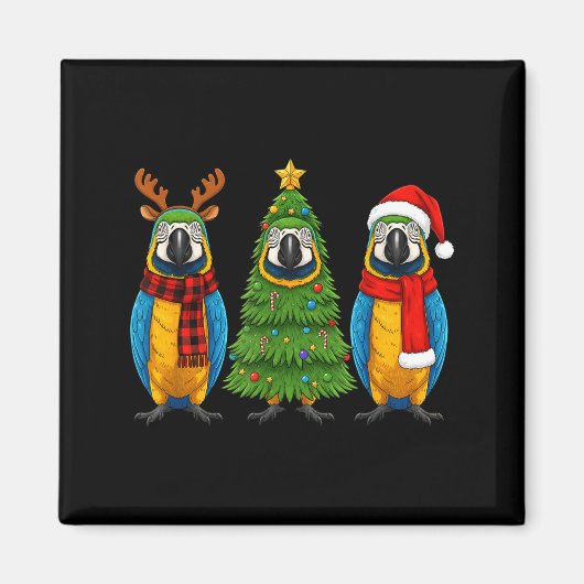 Retro Christmas Blue And Yellow Macaw Parrot Santa Magneet (Voorkant)