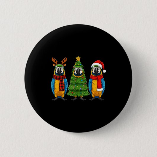 Retro Christmas Blue And Yellow Macaw Parrot Santa Ronde Button 5,7 Cm (Voorkant)
