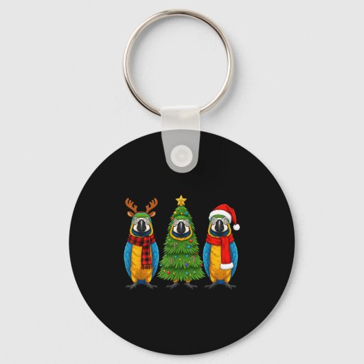 Retro Christmas Blue And Yellow Macaw Parrot Santa Sleutelhanger (Voorkant)