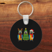 Retro Christmas Blue And Yellow Macaw Parrot Santa Sleutelhanger (Voorkant)