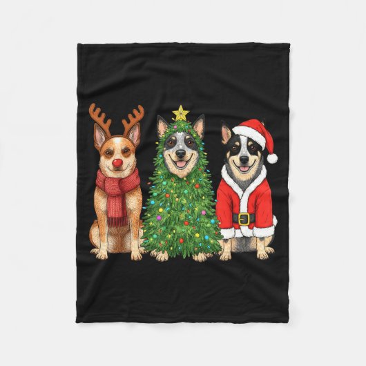 Retro Christmas Blue Heeler Santa Reindeer Dog Lov Fleece Deken (Voorkant)