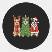 Retro Christmas Blue Heeler Santa Reindeer Dog Lov Ronde Sticker (Voorkant)