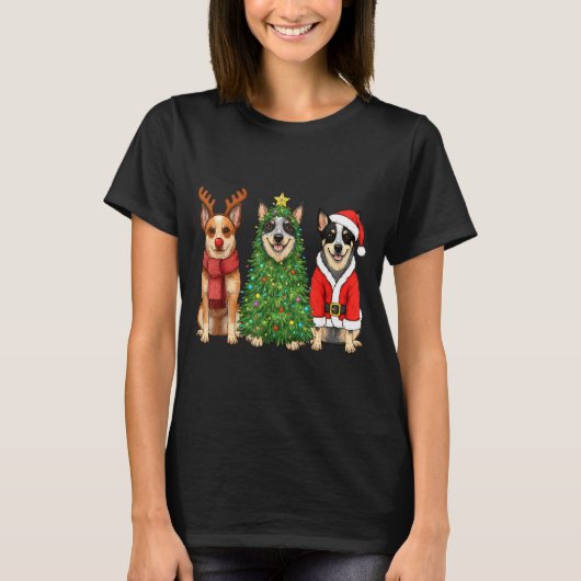 Retro Christmas Blue Heeler Santa Reindeer Dog Lov T-shirt (Voorkant)