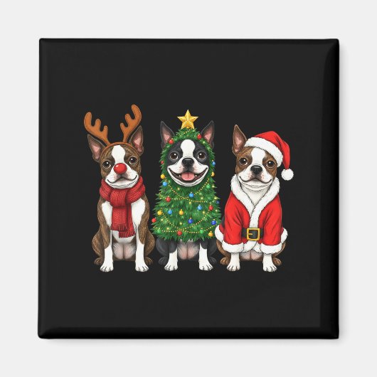 Retro Christmas Boston Terrier Santa Reindeer Dog  Magneet (Voorkant)