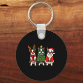 Retro Christmas Boston Terrier Santa Reindeer Dog  Sleutelhanger (Voorkant)