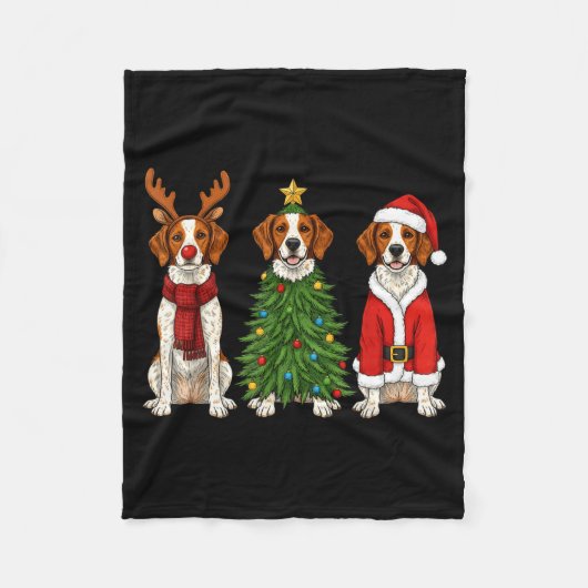 Retro Christmas Brittany Spaniel Santa Reindeer Do Fleece Deken (Voorkant)