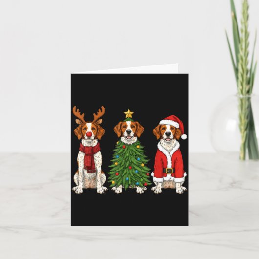 Retro Christmas Brittany Spaniel Santa Reindeer Do Kaart (Voorkant)