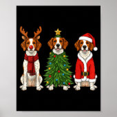 Retro Christmas Brittany Spaniel Santa Reindeer Do Poster (Voorkant)