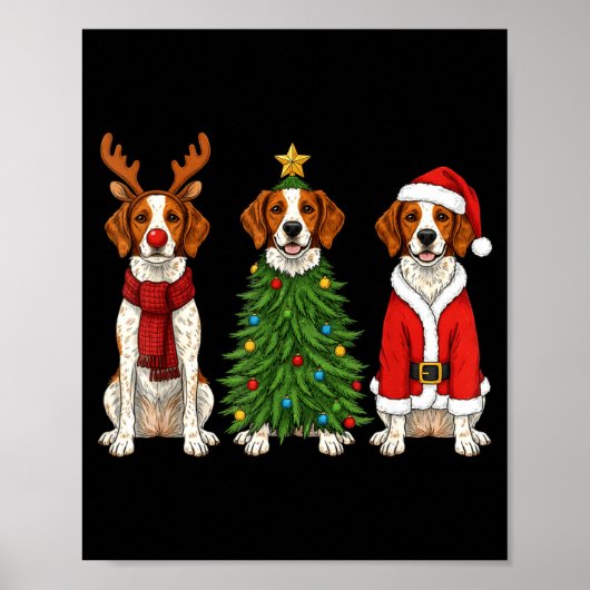Retro Christmas Brittany Spaniel Santa Reindeer Do Poster (Voorkant)