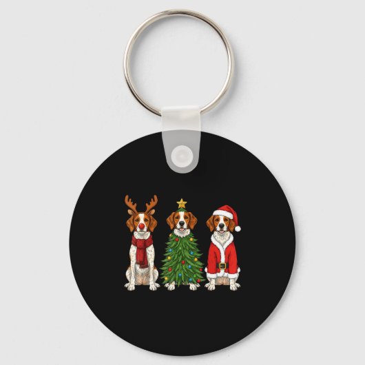 Retro Christmas Brittany Spaniel Santa Reindeer Do Sleutelhanger (Voorkant)