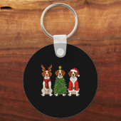 Retro Christmas Brittany Spaniel Santa Reindeer Do Sleutelhanger (Voorkant)