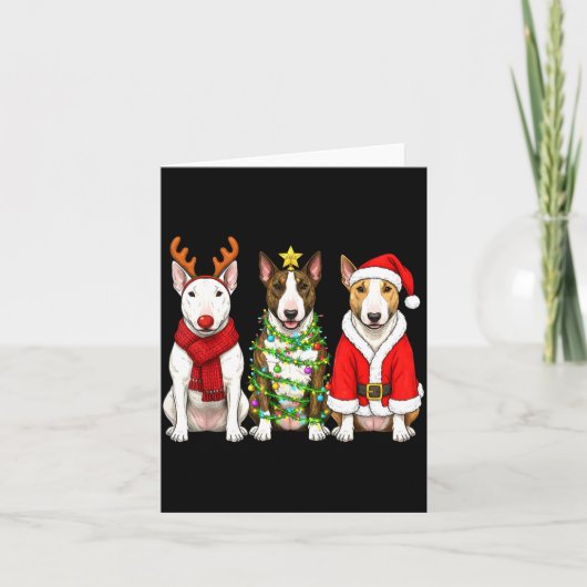 Retro Christmas Bull Terrier Santa Reindeer Dog Lo Kaart (Voorkant)