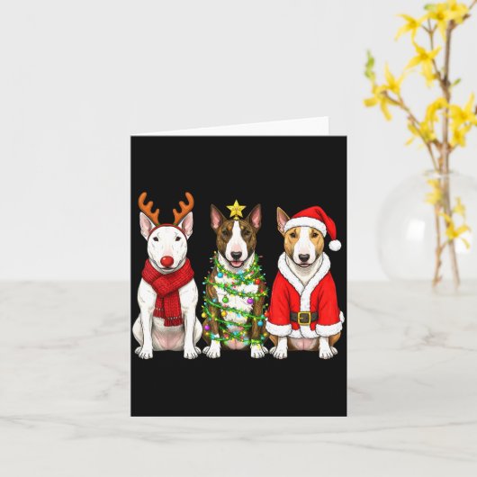 Retro Christmas Bull Terrier Santa Reindeer Dog Lo Kaart (Gele Bloem)