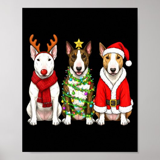 Retro Christmas Bull Terrier Santa Reindeer Dog Lo Poster (Voorkant)