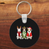 Retro Christmas Bull Terrier Santa Reindeer Dog Lo Sleutelhanger (Voorkant)