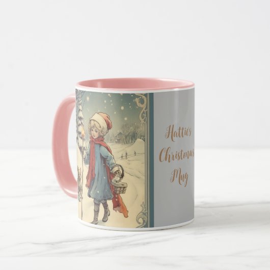 Retro Christmas Bygone Era Sneeuwscène Mok (Voorkant links)