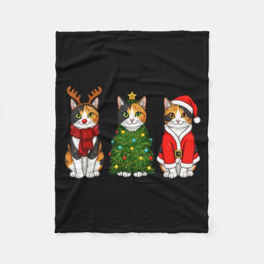 Retro Christmas Calico Cat Santa Reindeer  Fleece Deken (Voorkant)