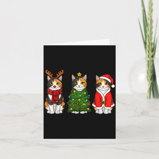 Retro Christmas Calico Cat Santa Reindeer  Kaart (Voorkant)