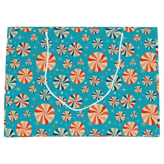 Retro Christmas Candy Cane Blauw Groot Cadeauzakje (Voorkant)