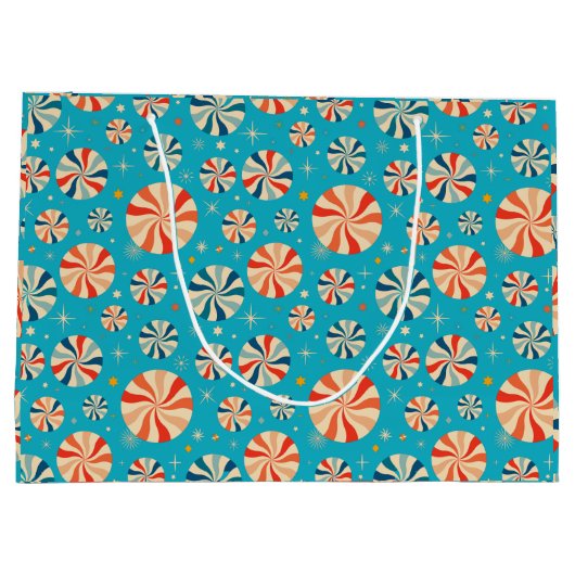 Retro Christmas Candy Cane Blauw Groot Cadeauzakje (Achterkant)