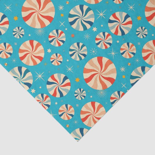 Retro Christmas Candy Cane Blauw Tissuepapier (Detail)
