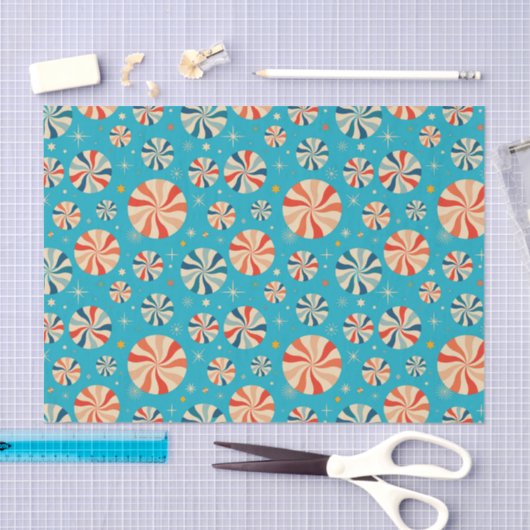 Retro Christmas Candy Cane Blauw Tissuepapier (Craft)