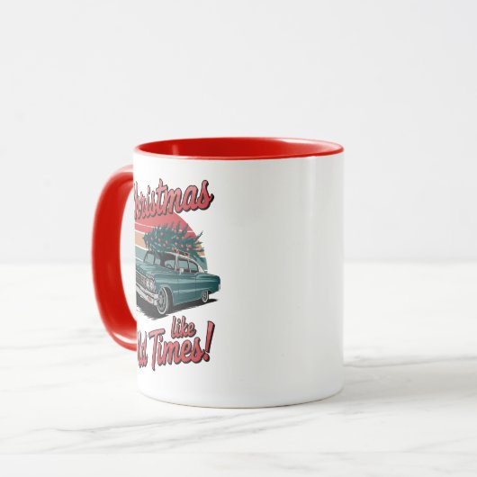 Retro Christmas Car – Old Times Holiday Mok (Voorkant links)