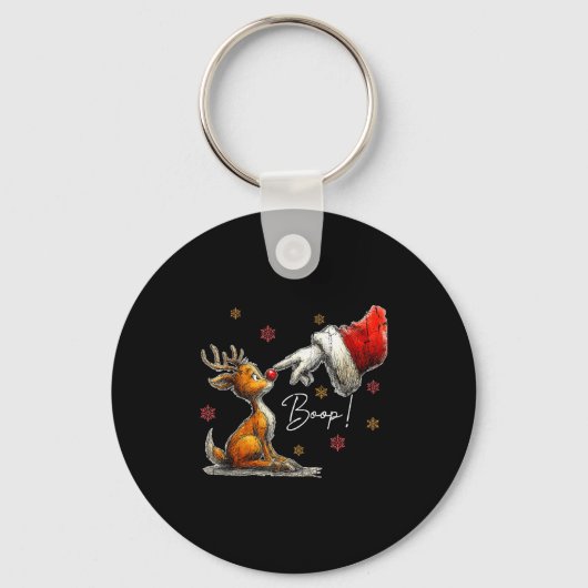 Retro Christmas Cartoon Boop, Christmas Reindeer  Sleutelhanger (Voorkant)