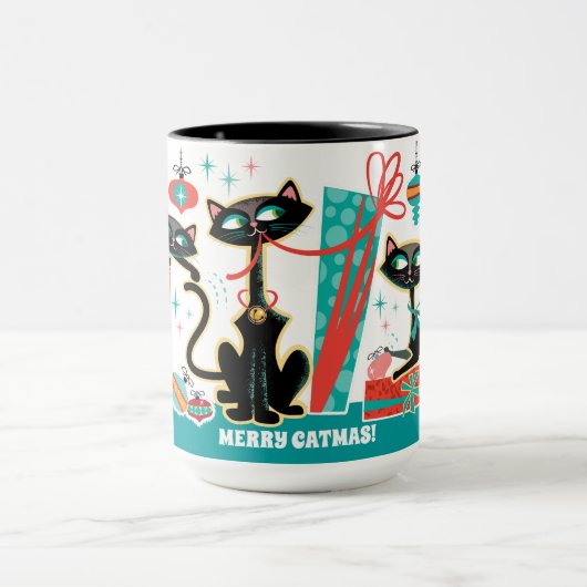 Retro Christmas Cats Mug Customizable Mok (Midden)