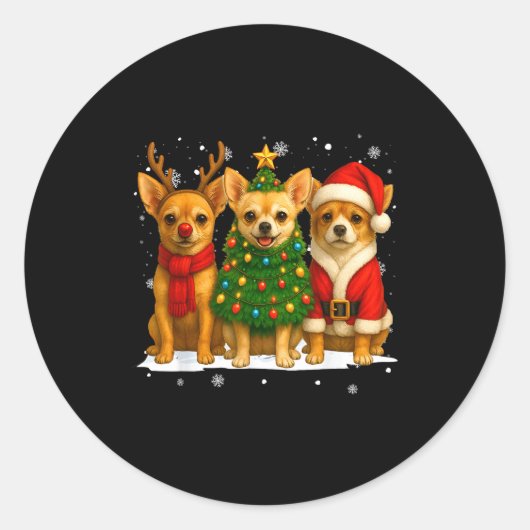 Retro Christmas Chihuahua Santa Reindeer Dog Lover Ronde Sticker (Voorkant)