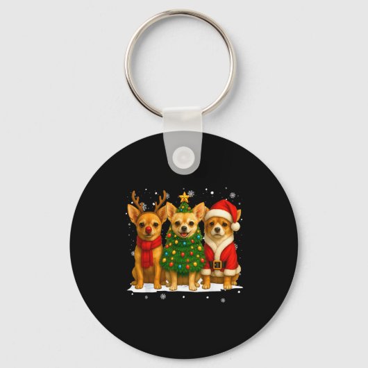 Retro Christmas Chihuahua Santa Reindeer Dog Lover Sleutelhanger (Voorkant)