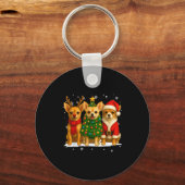 Retro Christmas Chihuahua Santa Reindeer Dog Lover Sleutelhanger (Voorkant)