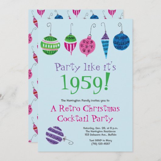 Retro Christmas Cocktail Party  Vakantie Kaart (Voorkant / Achterkant)