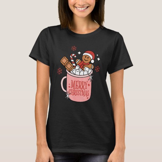 Retro Christmas Coffee Merry Christmas Gingerbread T-shirt (Voorkant)
