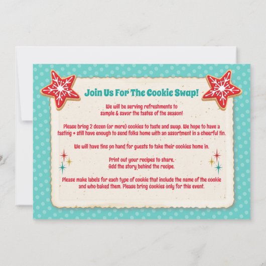 Retro Christmas Cookie Swap Party Uitnodiging (Achterkant)
